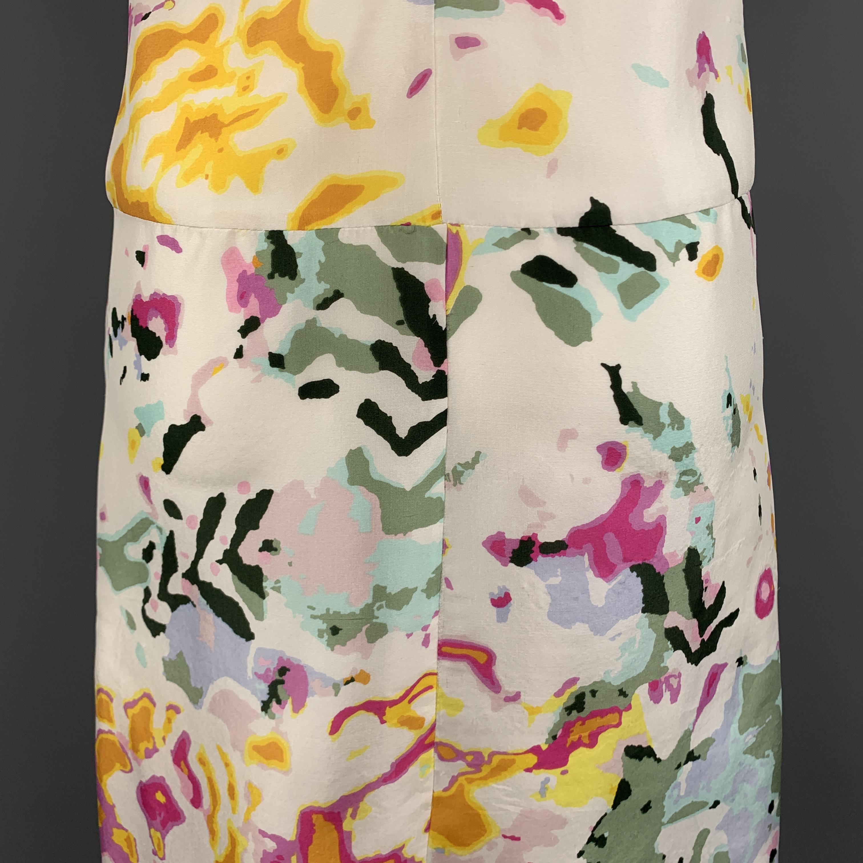 THAKOON Size 4 White Floral Print Silk Sleeveless Dress 2