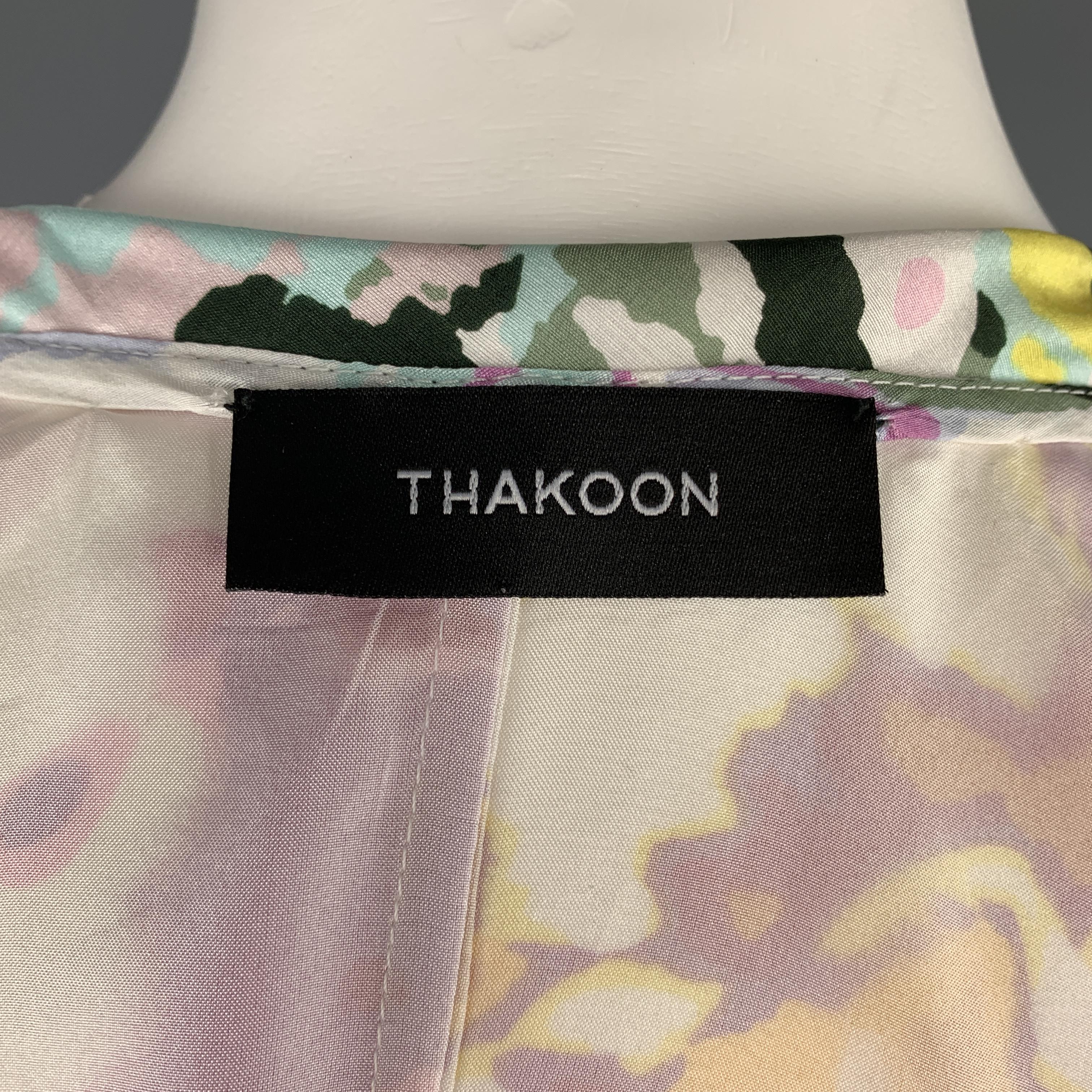 THAKOON Size 4 White Floral Print Silk Sleeveless Dress 4