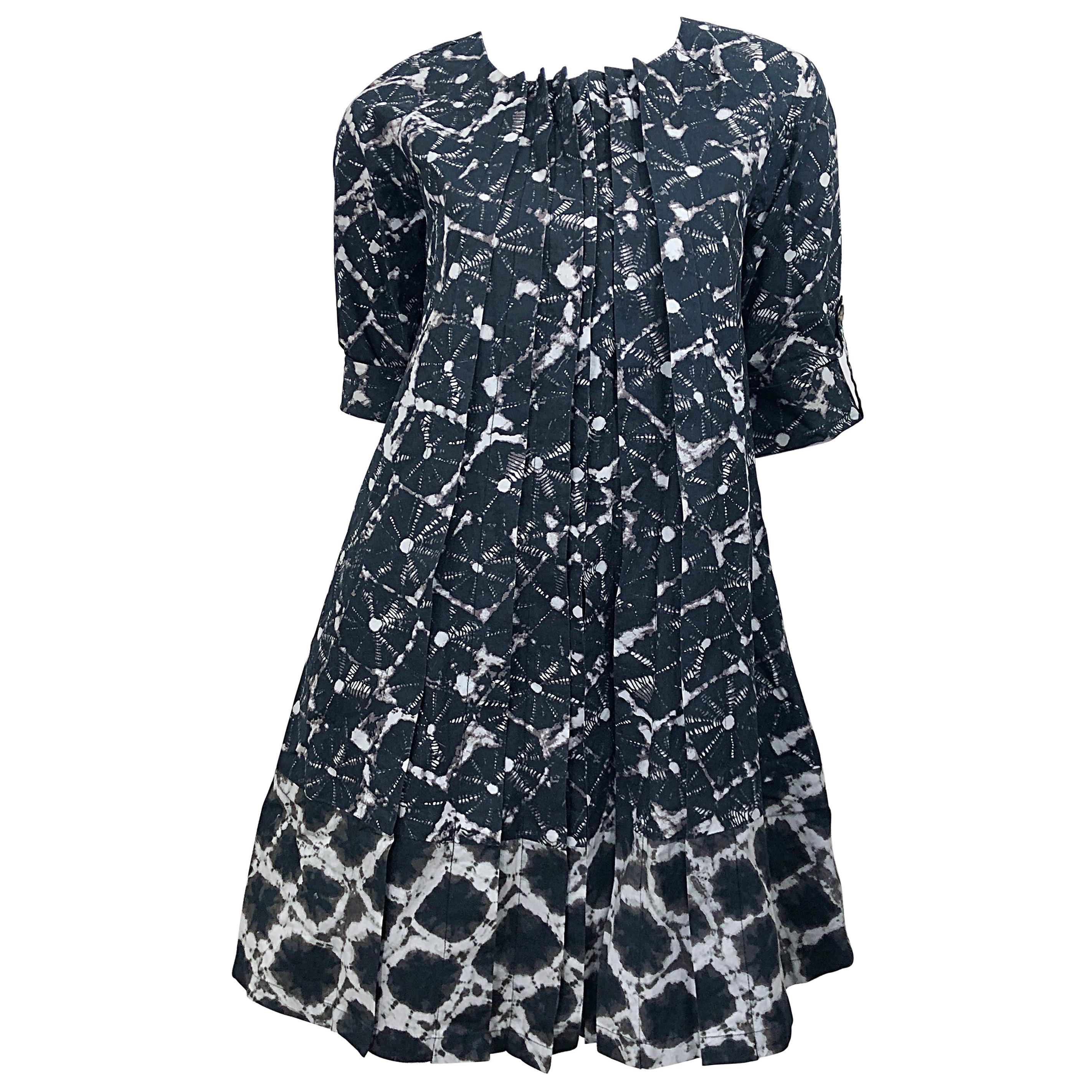 Thakoon printemps 2008 - Robe trapèze noire et blanche abstraite tie-dye en vente