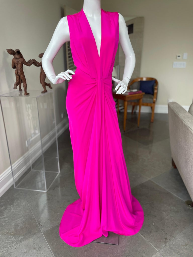 Thakoon Vintage Plunging Hot Pink Silk Evening Dress For Sale at 1stDibs