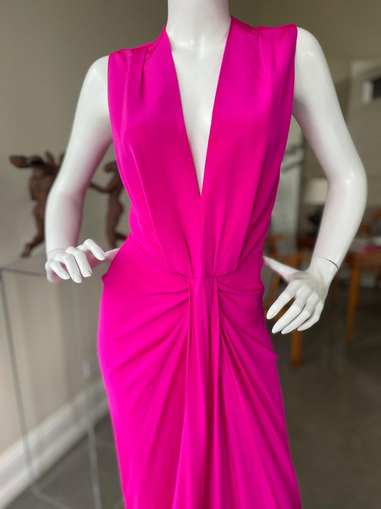 Thakoon Vintage Plunging Hot Pink Silk Evening Dress  For Sale 1