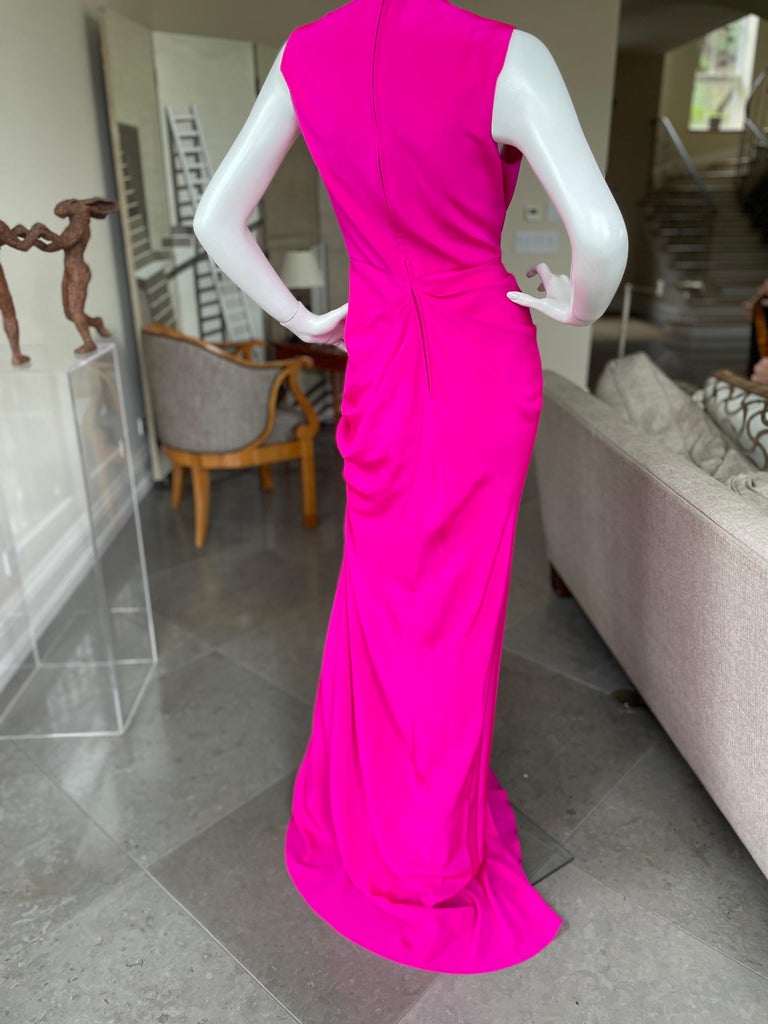 Thakoon Vintage Plunging Hot Pink Silk Evening Dress  For Sale 3