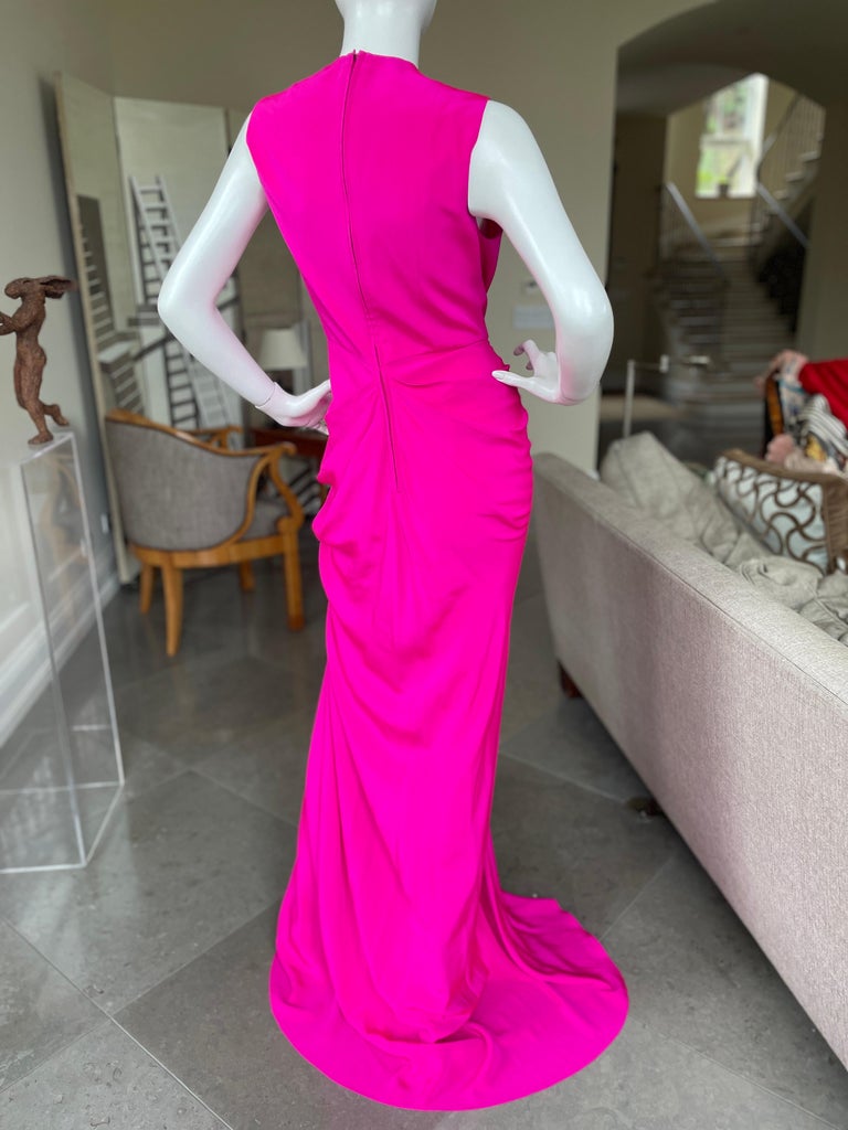 Thakoon Vintage Plunging Hot Pink Silk Evening Dress  For Sale 4