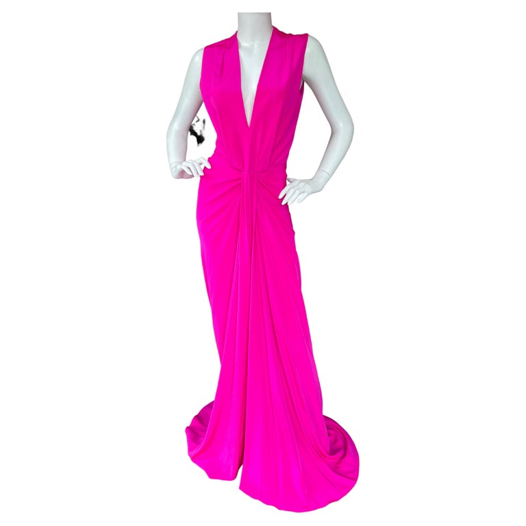 Thakoon Vintage Plunging Hot Pink Silk Evening Dress  For Sale