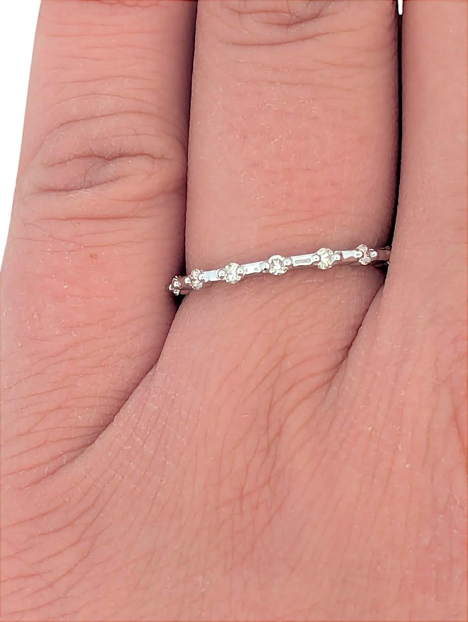 Modern Thalassa  10K White Gold Diamond Band, 0.20 CTW, Dainty Stacking Ring Size 7 For Sale