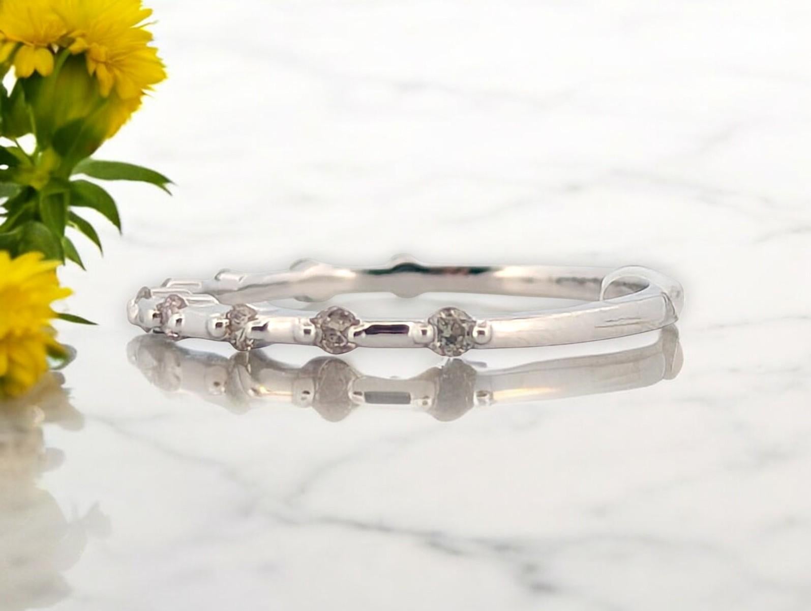 Bead Thalassa  10K White Gold Diamond Band, 0.20 CTW, Dainty Stacking Ring Size 7 For Sale