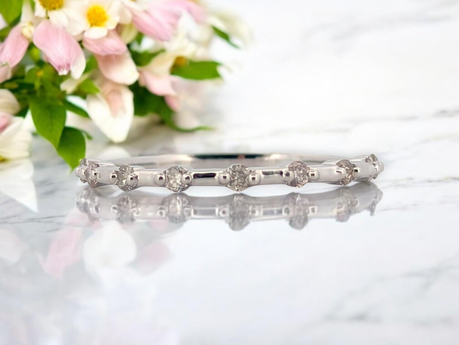 Thalassa  10K White Gold Diamond Band, 0.20 CTW, Dainty Stacking Ring Size 7 In New Condition For Sale In Greeneville, TN