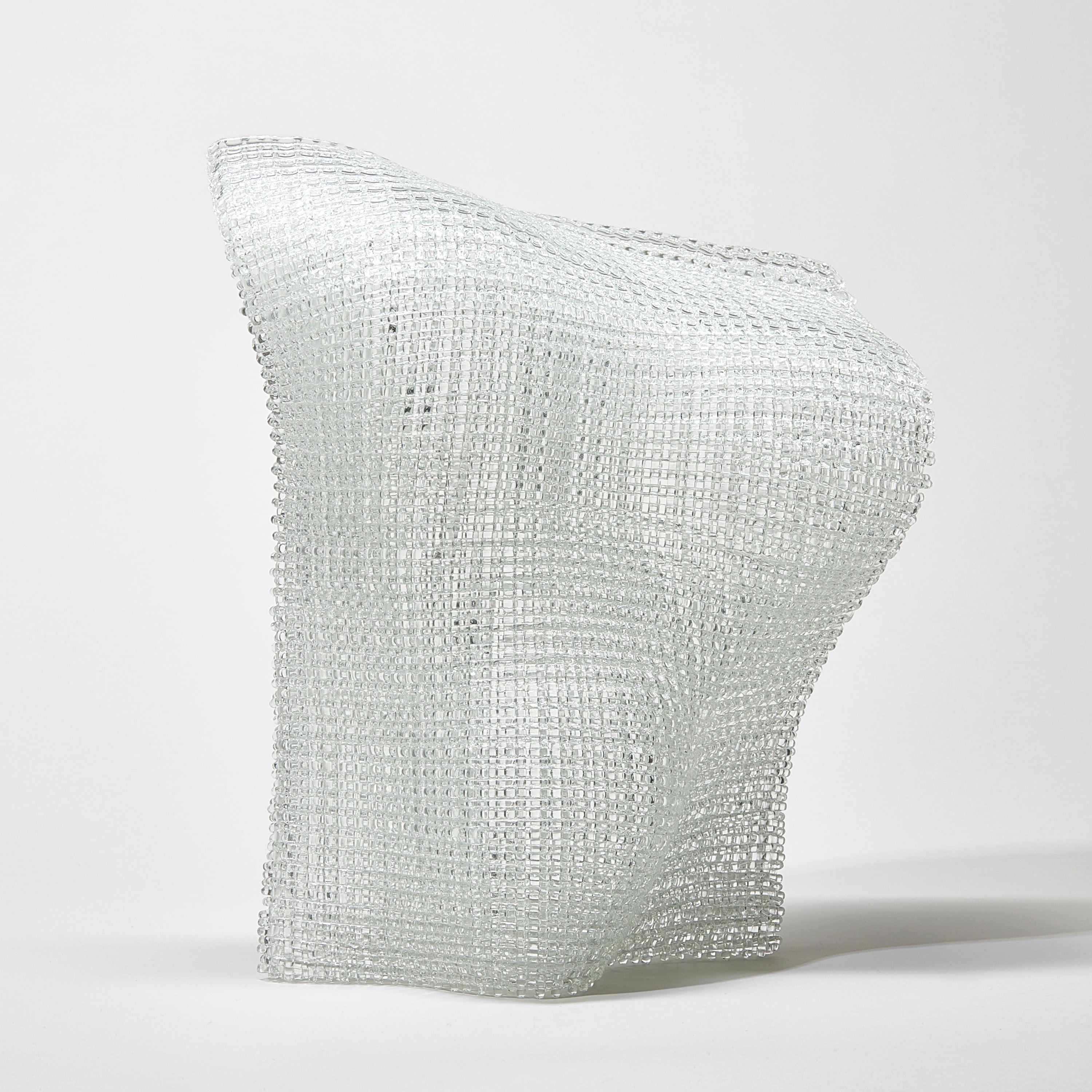 Thalia, an abstract clear woven standing glass sculpture by Cathryn Shilling