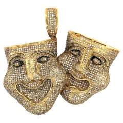 Thalia und Melpomene 10K Gold Theater Gesicht Diamant-Anhänger
