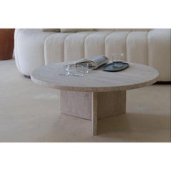 Round Top Muted Beige Travertine Decorative Low Coffee Table by Beije Avenue