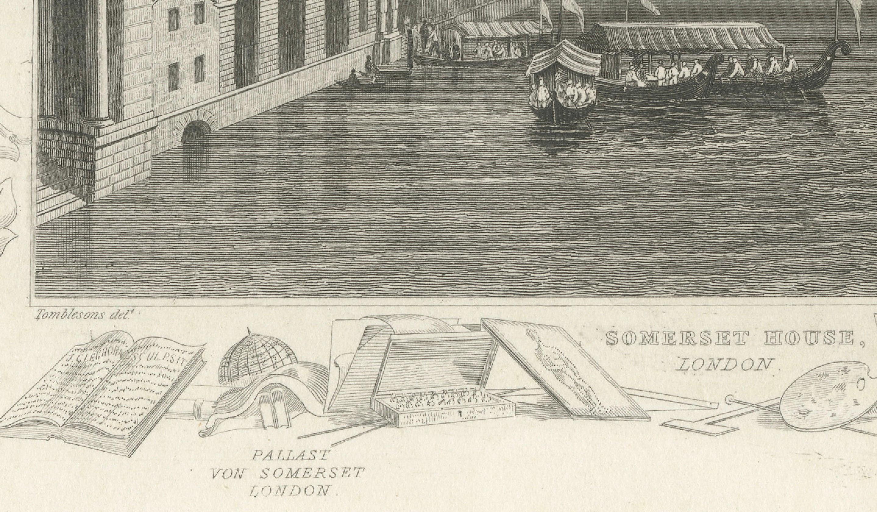 Paper Thames Embankment and the Grandeur of Somerset House: A Steel Engraving, 1835 For Sale
