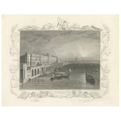 L'argine del Tamigi e la Grandeur di The Somerset House: Incisione su Steele, 1835