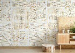 Thames- Printed London Manhole Wallpaper, Gold on White