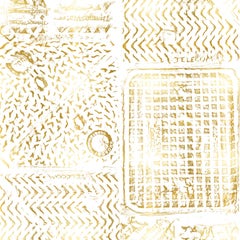 Thames- Printed London Manhole Wallpaper, Gold on White