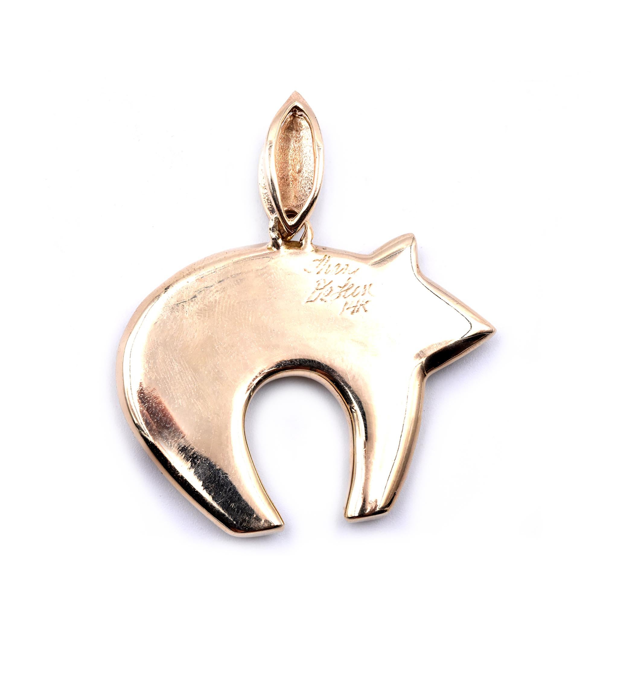 Designer: Thane DeLeon
Material: 14K yellow gold
Dimensions: pendant measures 52.7 X 44.2mm 
Weight: 20.53 grams
