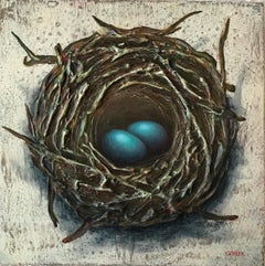 "Bird's Nest, 2 Eggs" by Thane Gorek, Original, Mixed Media Painting