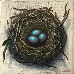 "Bird's Nest, 3 Eggs" by Thane Gorek, Original, Mixed Media Painting