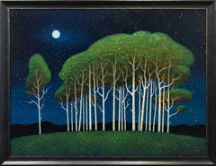 "Emissary" (2025) Original Oil Painting, Aspen Trees at Night