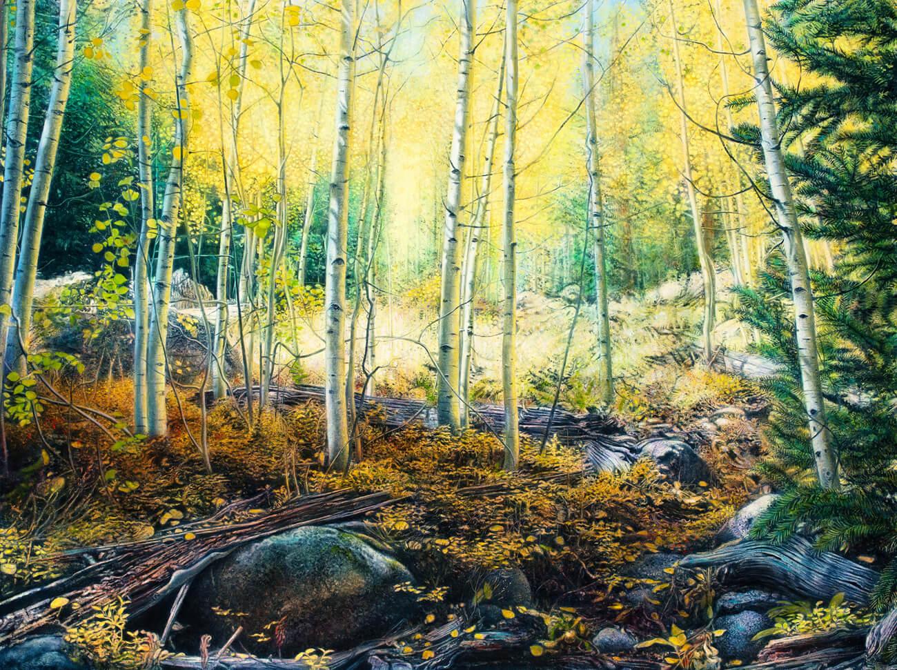 Thane Gorek Landscape Painting – Enchanted Light, Orignal-Gemälde in Gouache