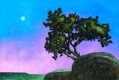 "Pink Morning" by Thane Gorek, Original Oil Painting, Landscape with Moon