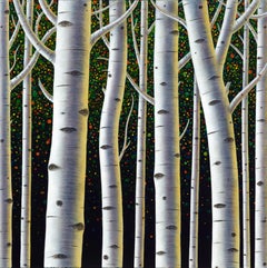"Baldoria" (2025) Pittura ad olio originale, Alberi di Aspen