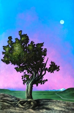 "Sentinella" di Thane Gorek, Pittura a olio originale, Paesaggio con luna