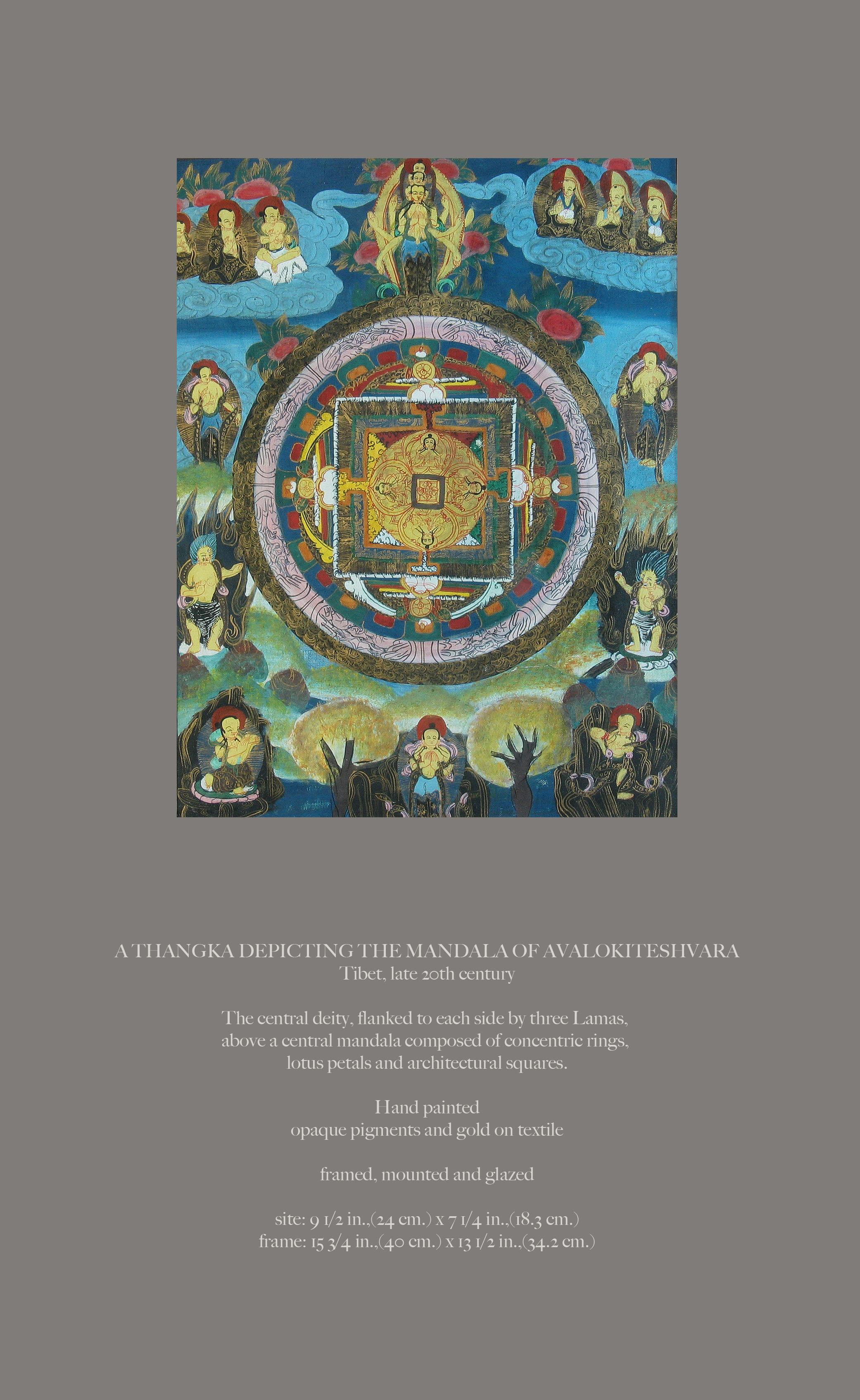 Textile Thangka Depicting the Mandala of Avalokiteshvara, Tibet, Late 20th Century For Sale