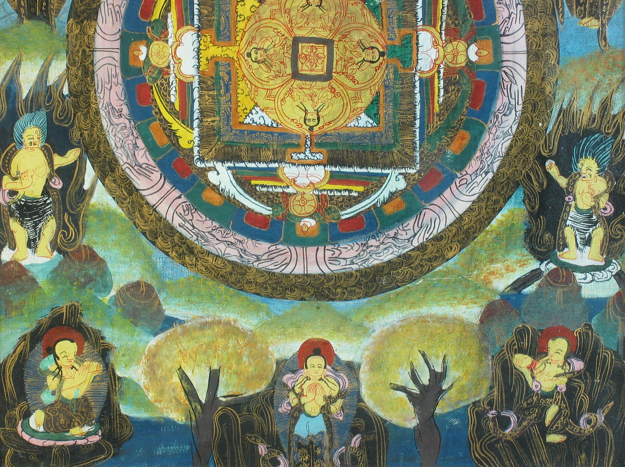 Chinese Export Thangka Depicting the Mandala of Avalokiteshvara, Tibet, Late 20th Century For Sale