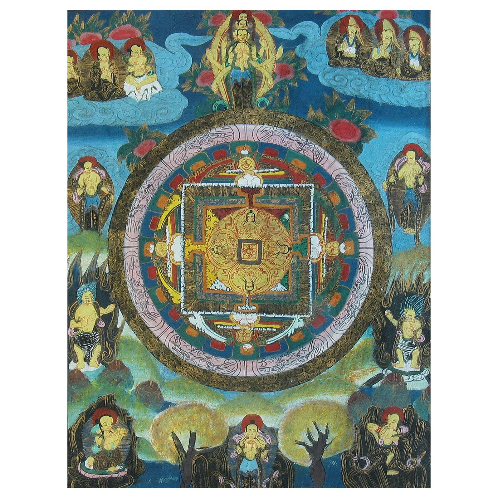 Thangka mit der Darstellung des Mandala von Avalokiteshvara, Tibet, spätes 20. Jahrhundert im Angebot