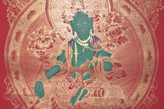 Thangka Tibetan Painting Green Tara Hand Painted Gilt