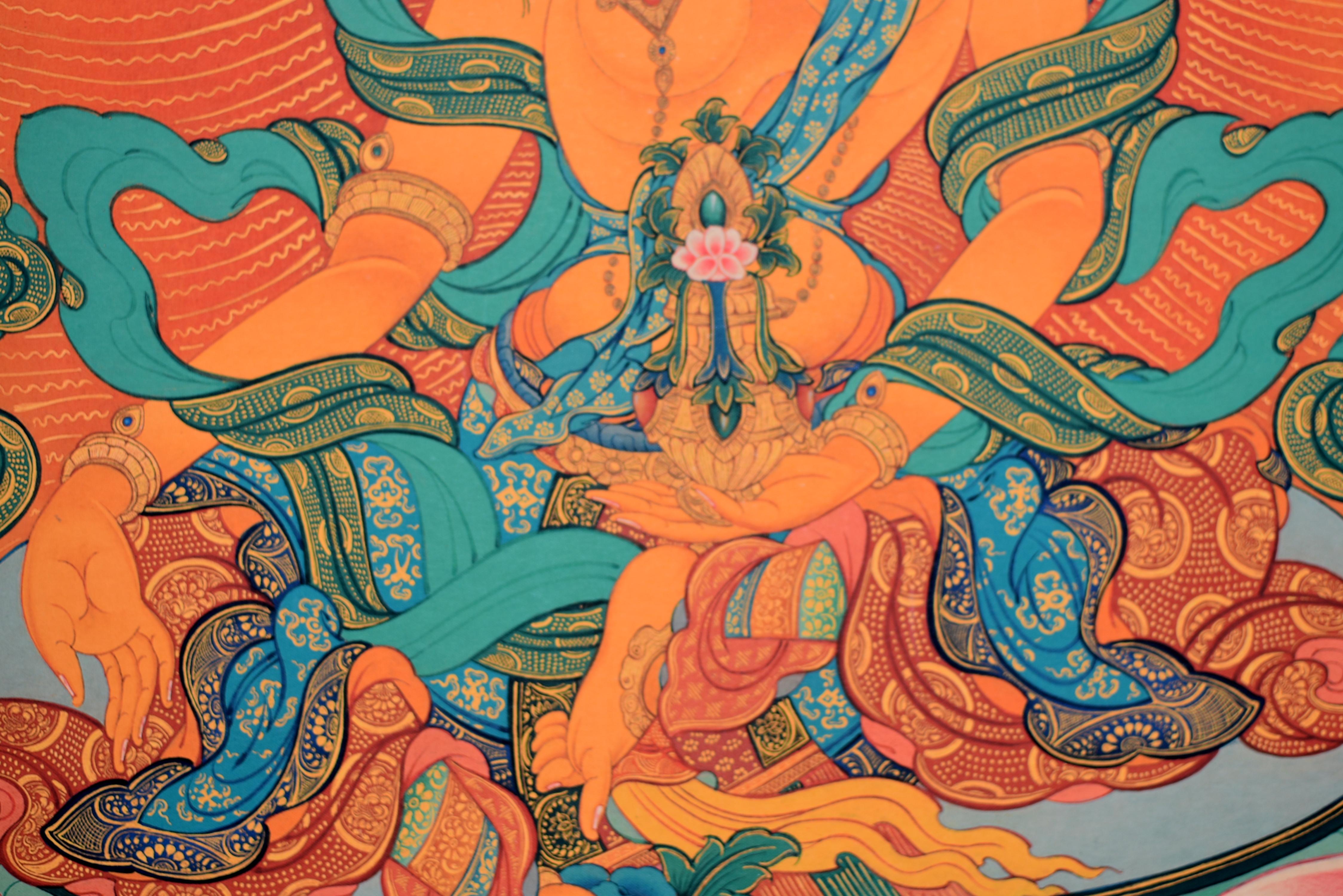 Thangka Arte Tibetano Tara Verde en venta 7