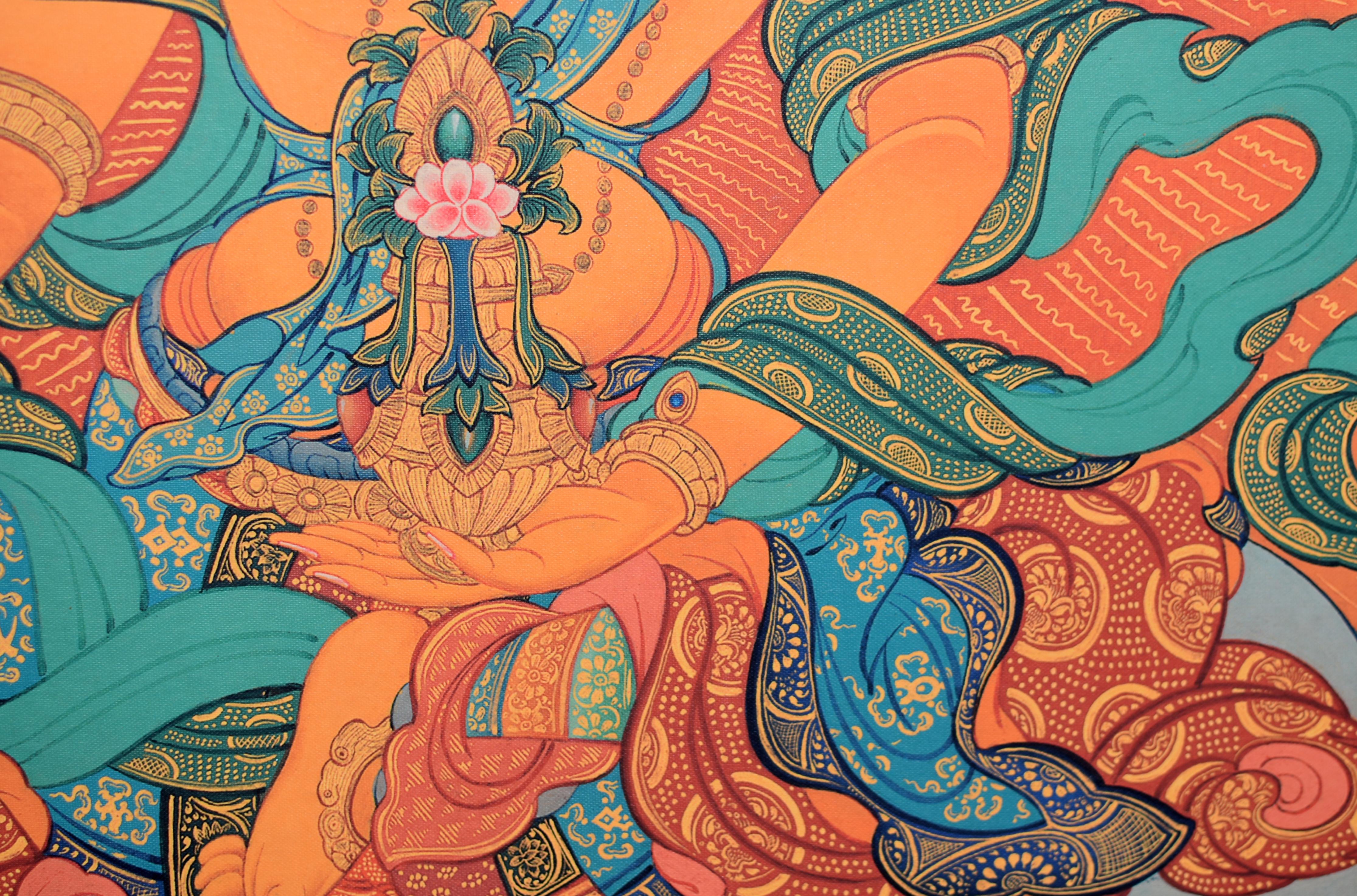Thangka Arte Tibetano Tara Verde en venta 8