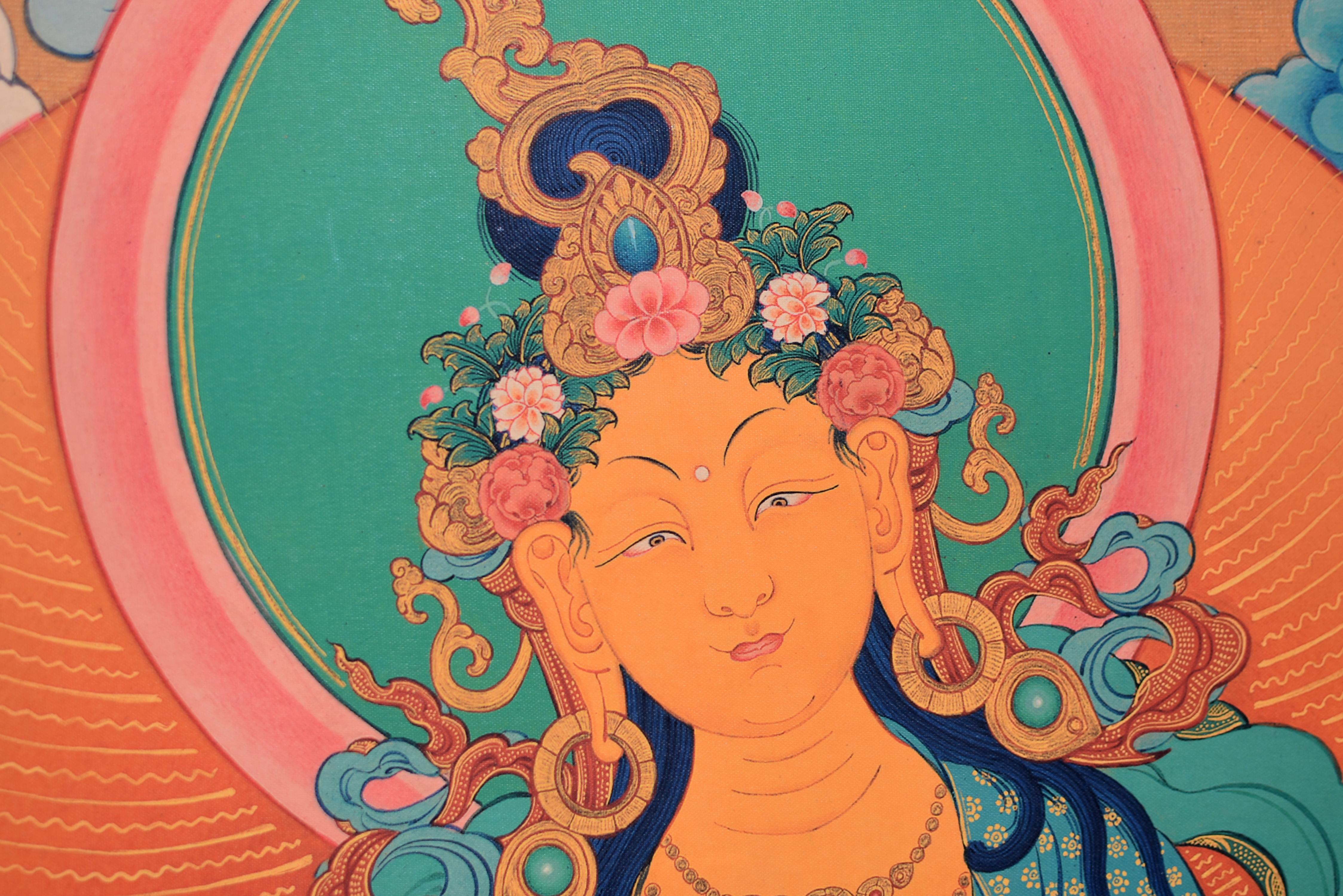 Thangka Arte Tibetano Tara Verde en venta 2