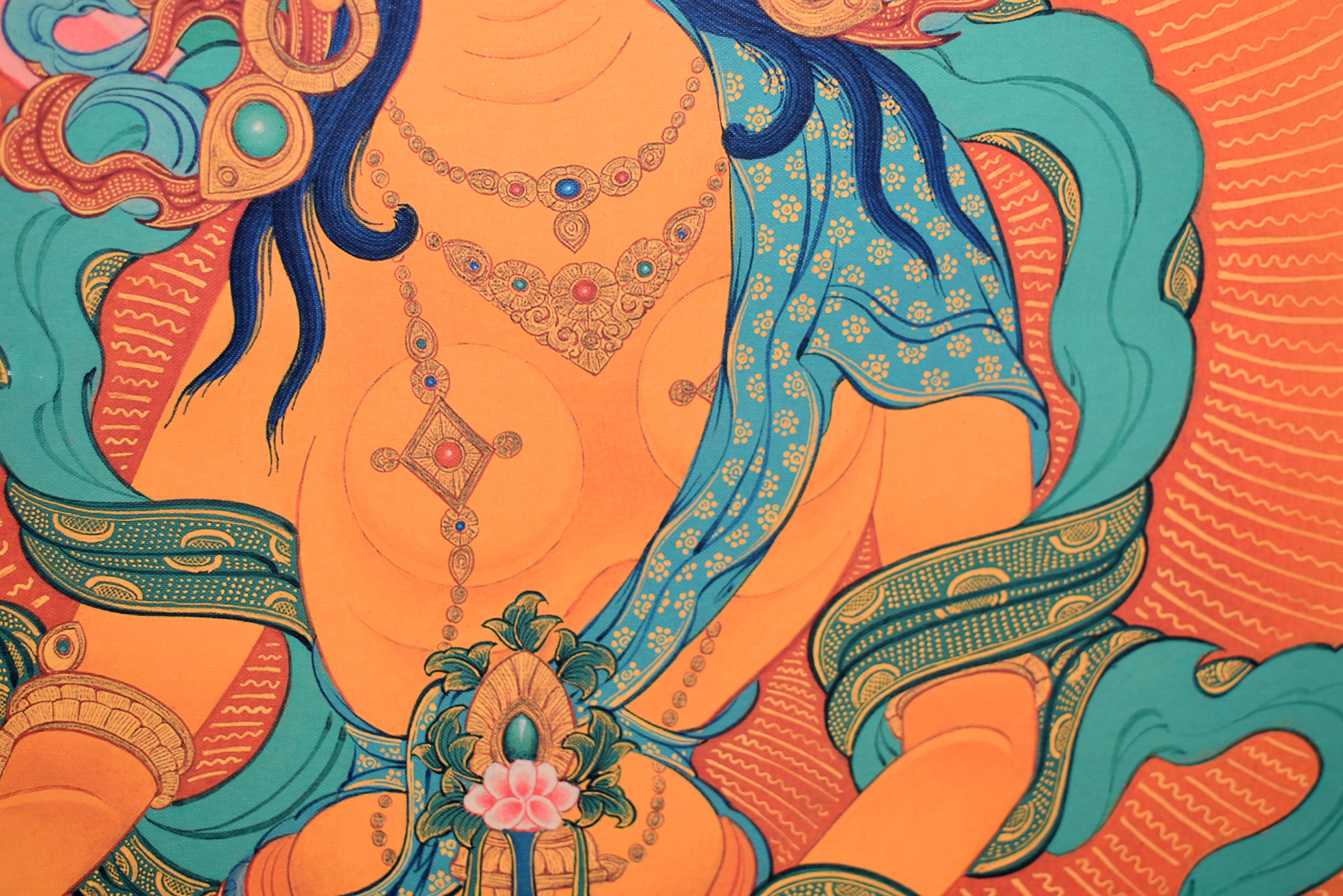 Thangka Arte Tibetano Tara Verde en venta 4