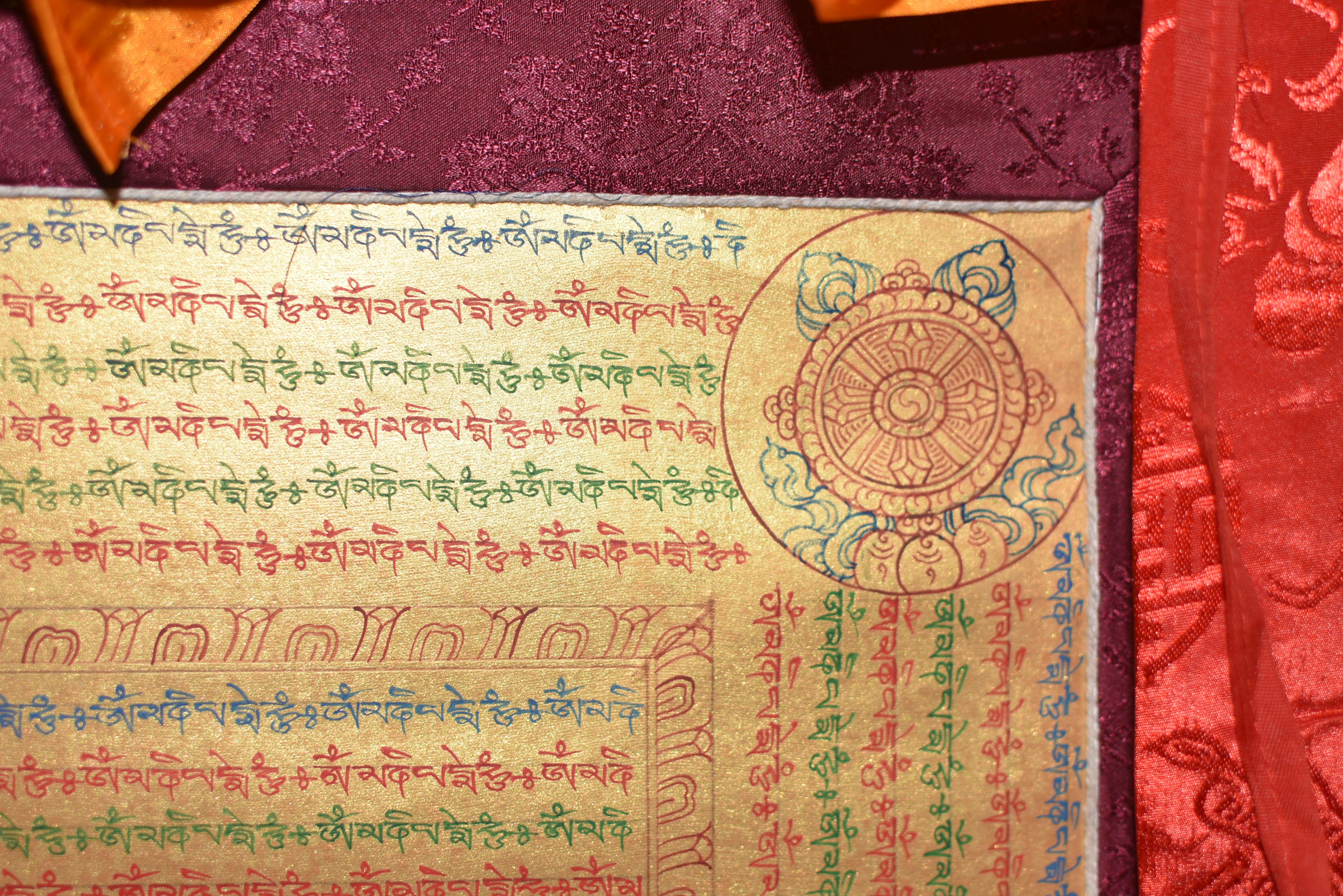 Thangka Green Tara w Mantra Hand Painted Tibetan Painting  For Sale 12