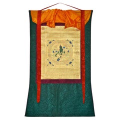 Tableau tibétain vert Tara w Mantra peint à la main 