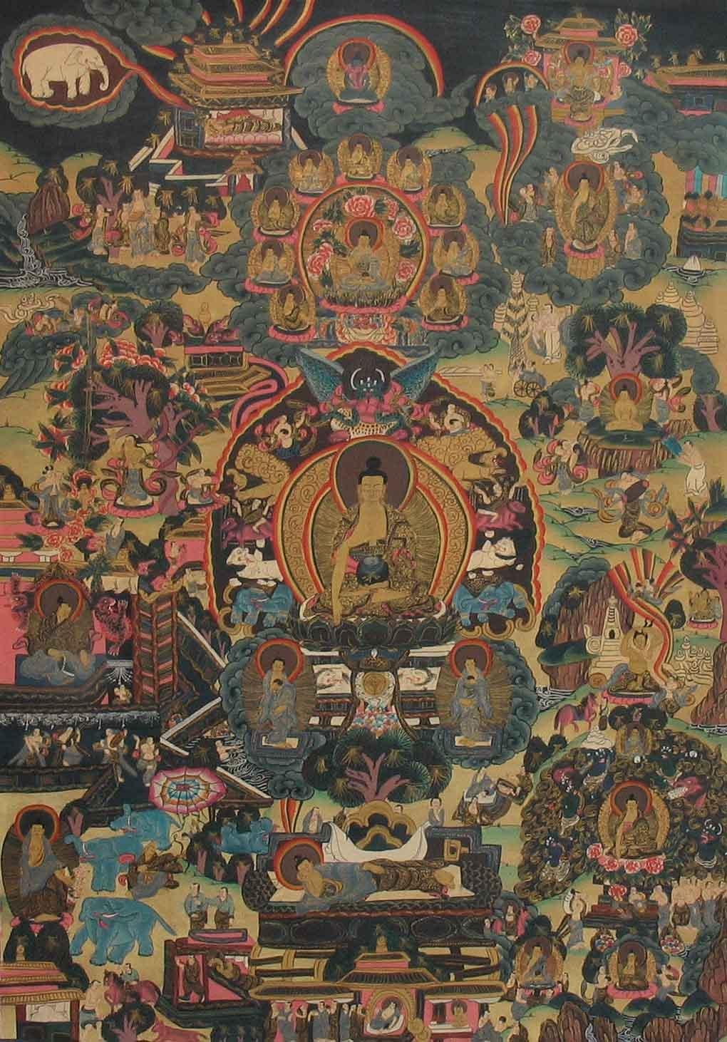 Thangka of Shakyamuni Buddha and His Life Stories Tibet, Early 20th Century 4