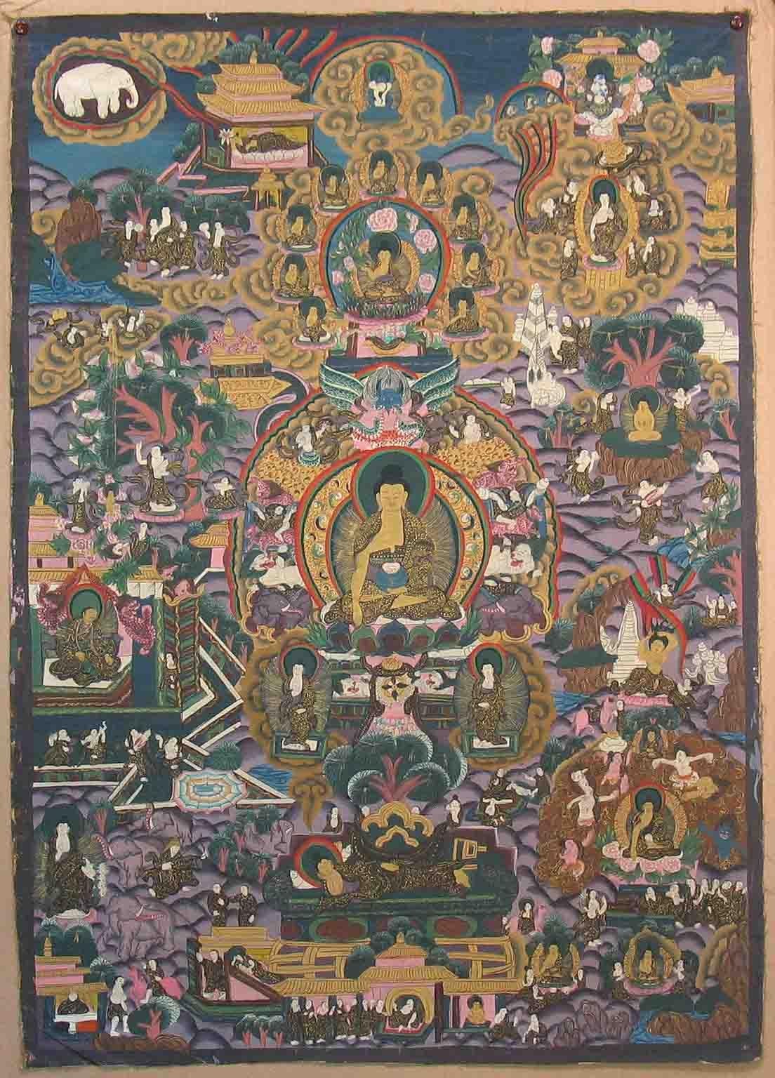 Thangka of Shakyamuni Buddha and His Life Stories, Tibet Early 20th Century 4
