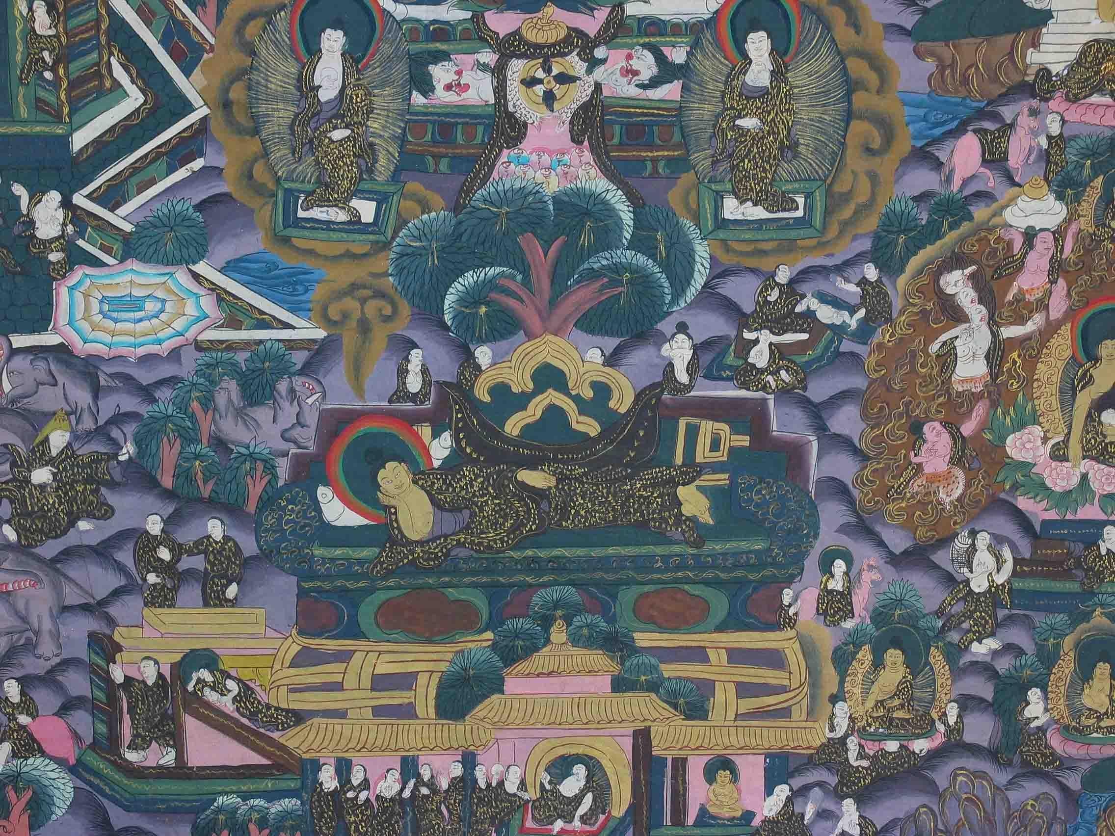 Tibetan Thangka of Shakyamuni Buddha and His Life Stories, Tibet Early 20th Century