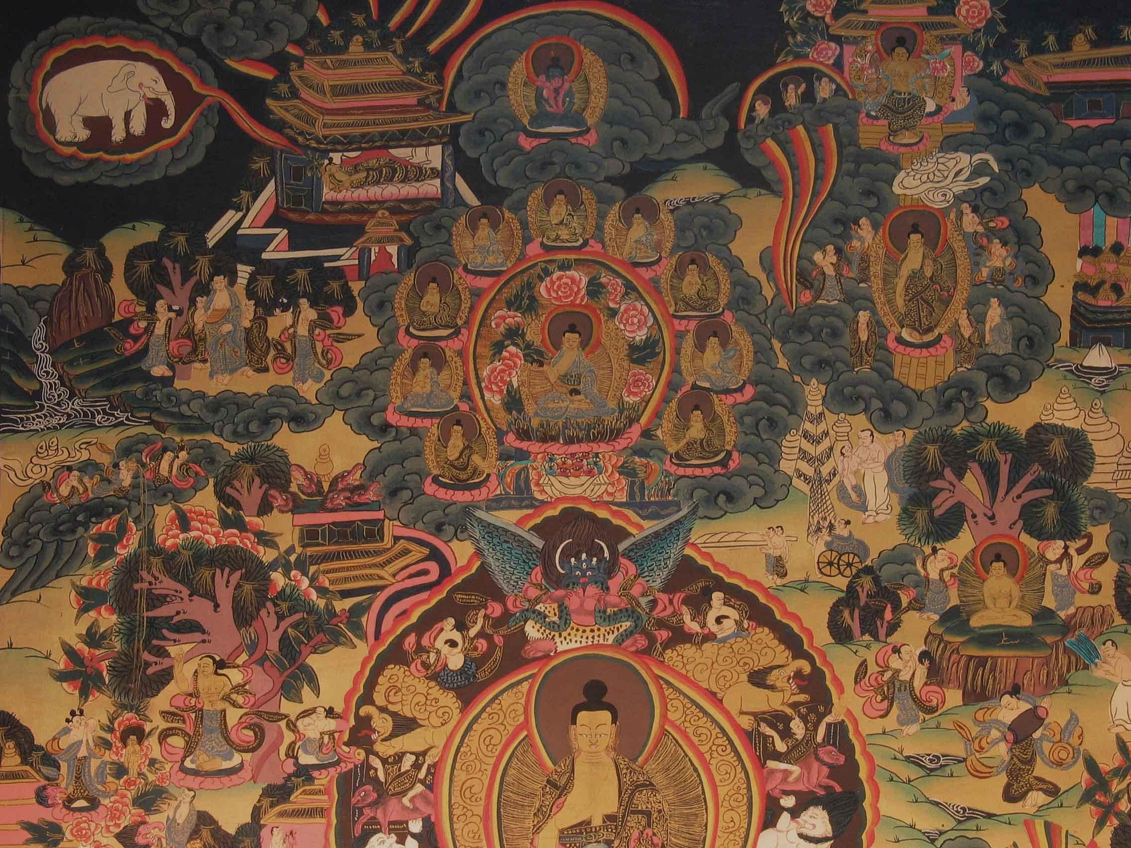 Tibetan Thangka of Shakyamuni Buddha and His Life Stories Tibet, Early 20th Century