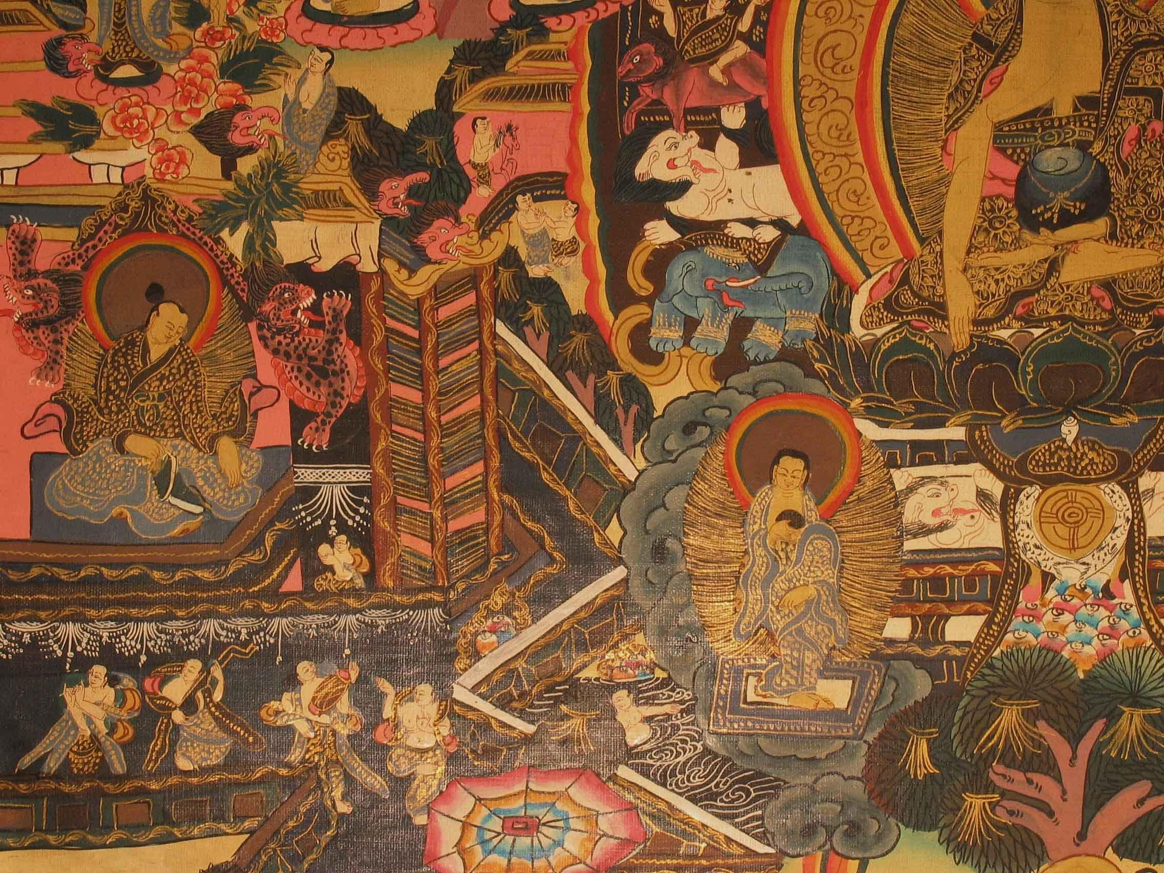 Thangka of Shakyamuni Buddha and His Life Stories Tibet, Early 20th Century In Good Condition In Ottawa, Ontario