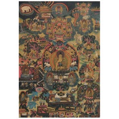 Antique Thangka of Shakyamuni Buddha and His Life Stories Tibet, Early 20th Century