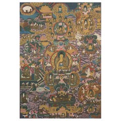 Antique Thangka of Shakyamuni Buddha and His Life Stories, Tibet Early 20th Century