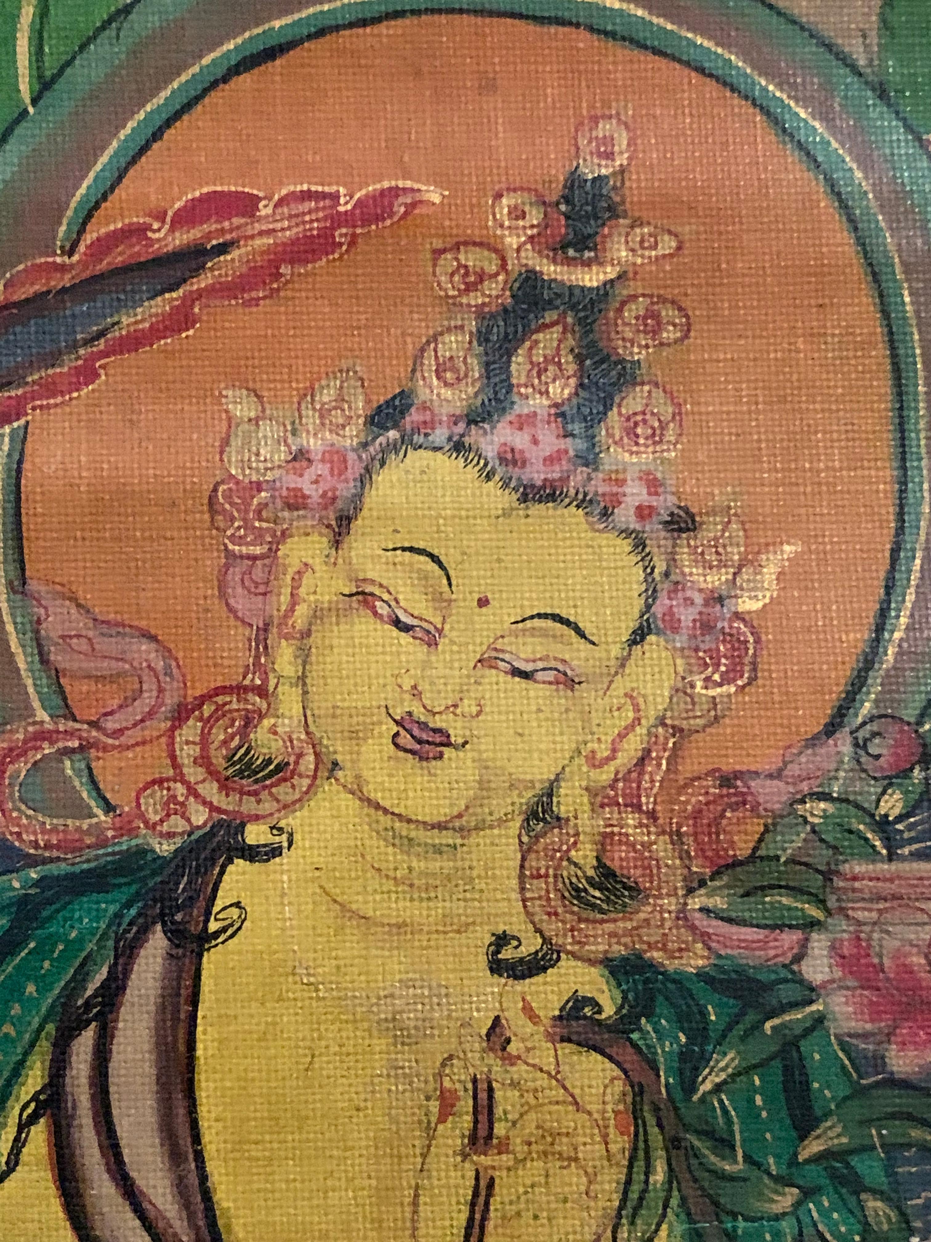 Thangka Sino-Tibetan « the Main Bodhisattva » Silk Framing 18th 3