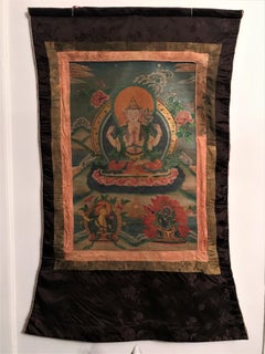 Thangka Sino-Tibetan « the Main Bodhisattva » Silk Framing 18th