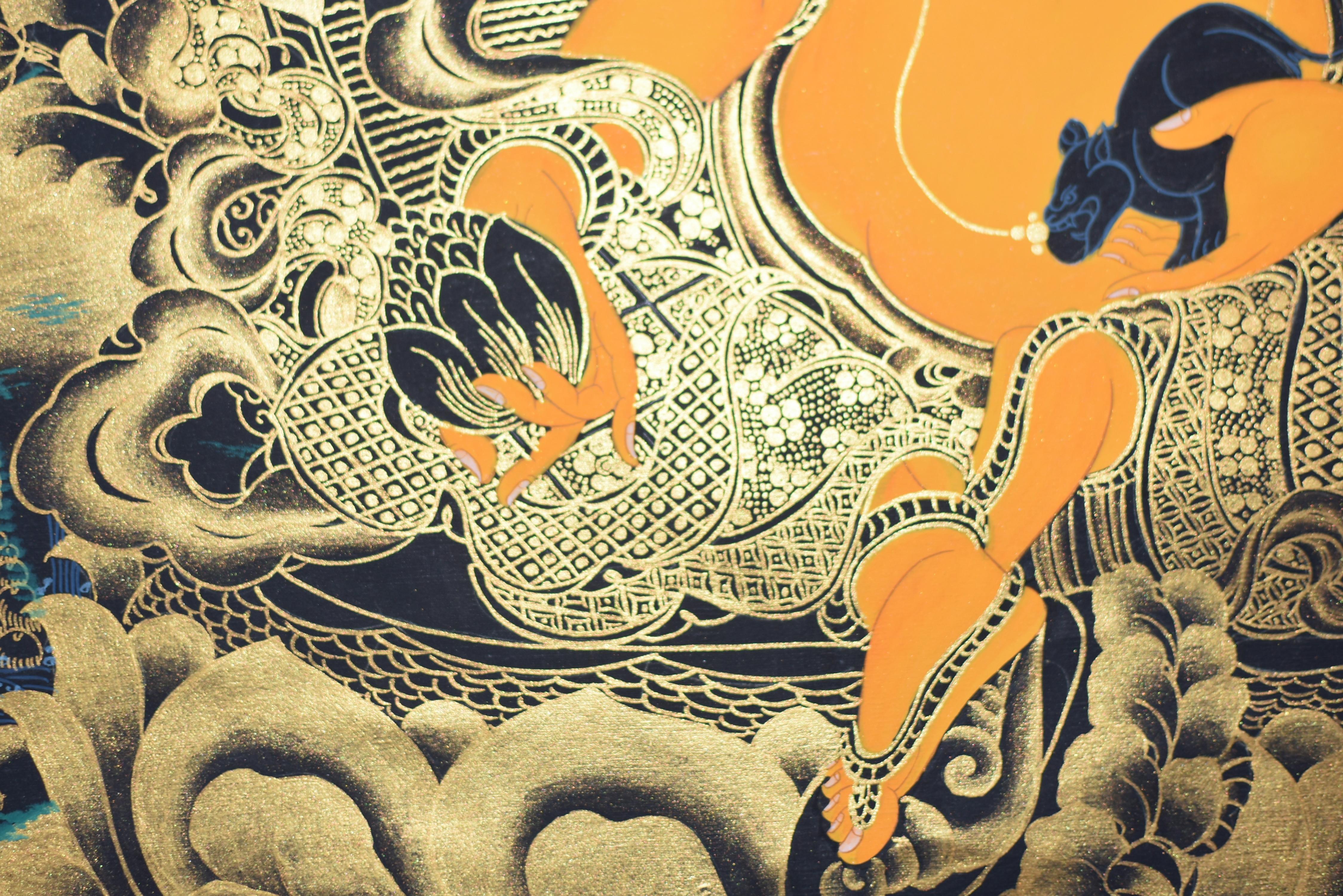 Tibetisches Gemälde Thangka Wealth God Jambhala, handbemalt  im Angebot 3