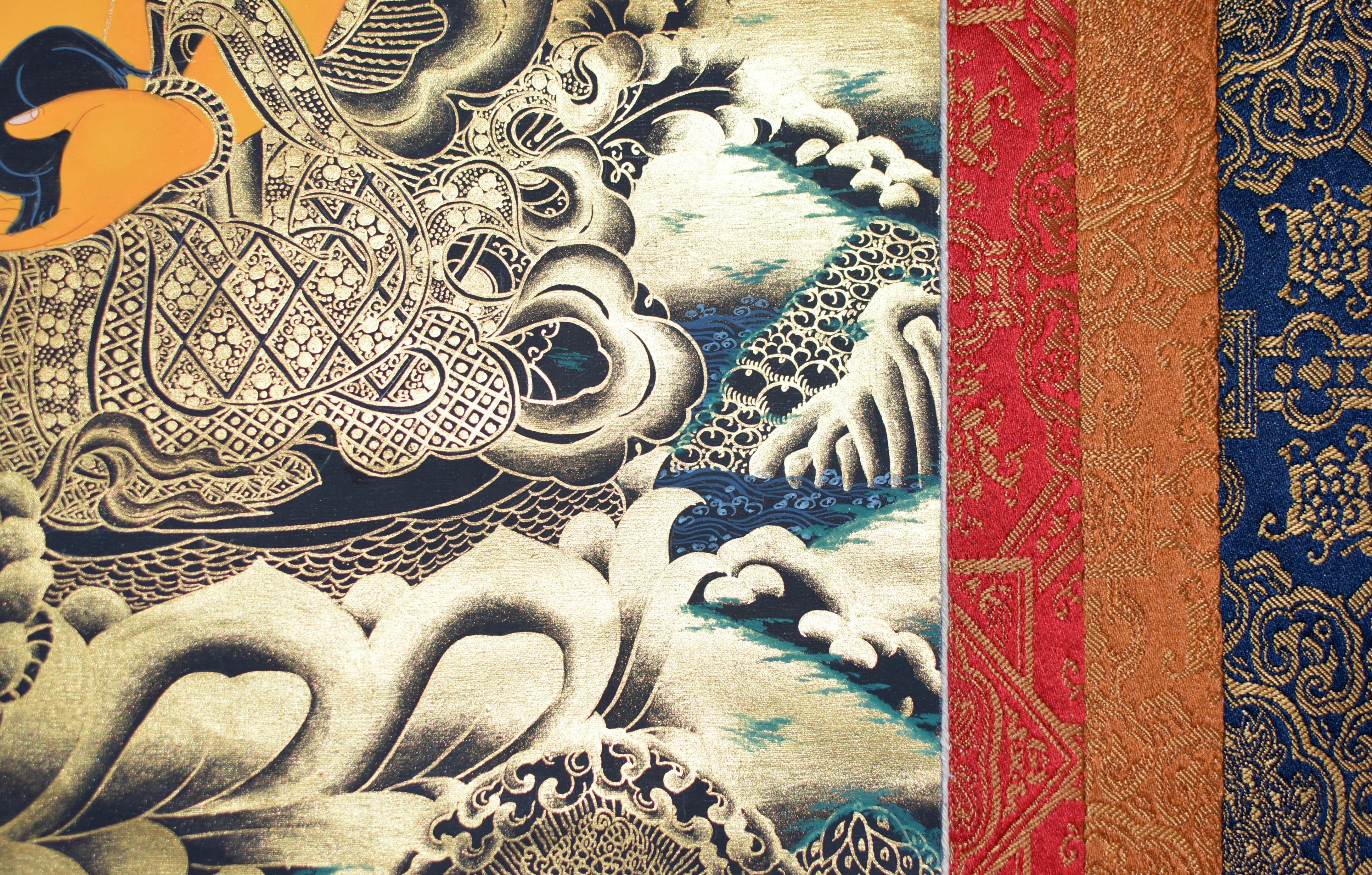 Tibetan Painting Thangka Wealth God Jambhala Hand Painted  For Sale 6