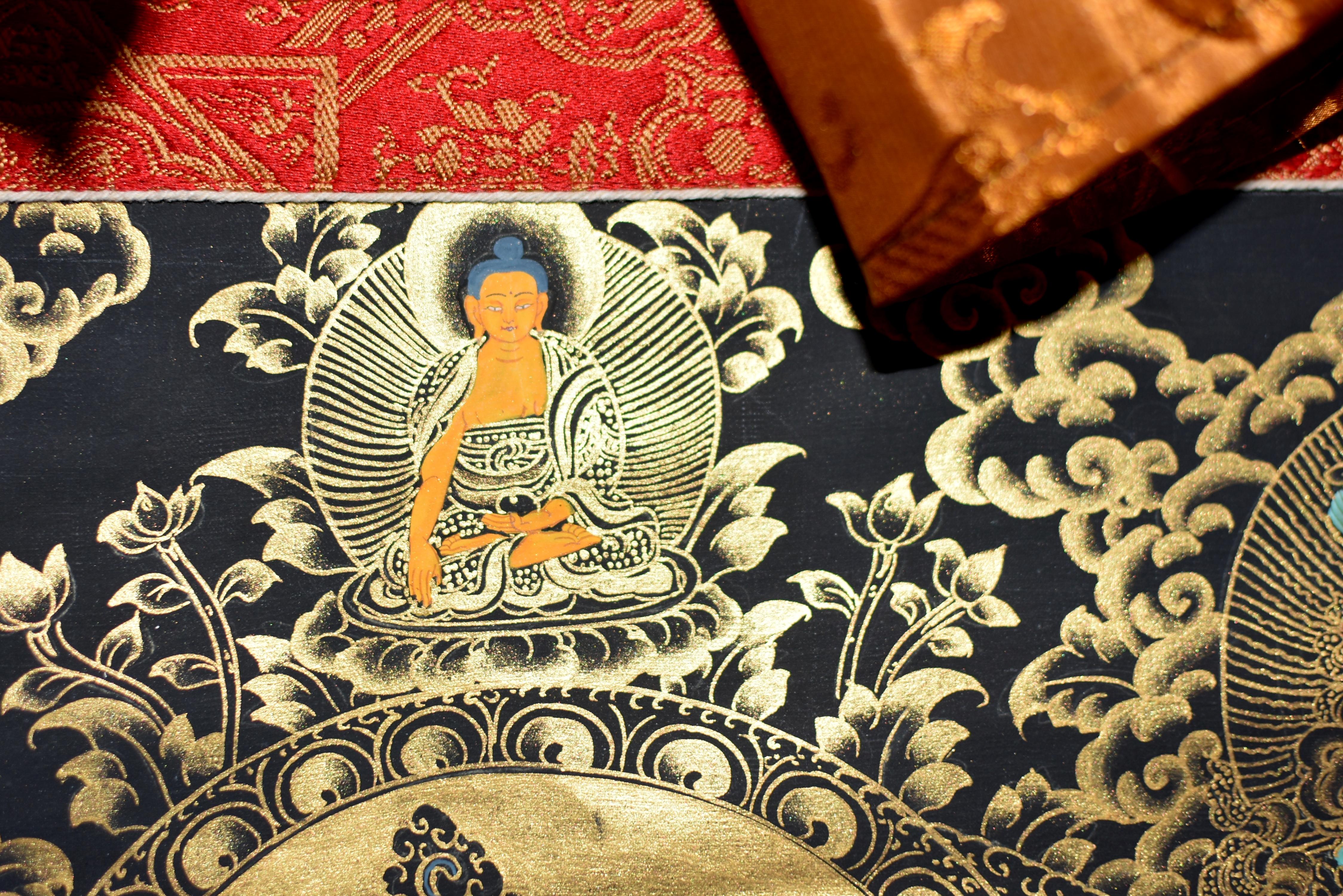 Tibetisches Gemälde Thangka Wealth God Jambhala, handbemalt  im Angebot 7