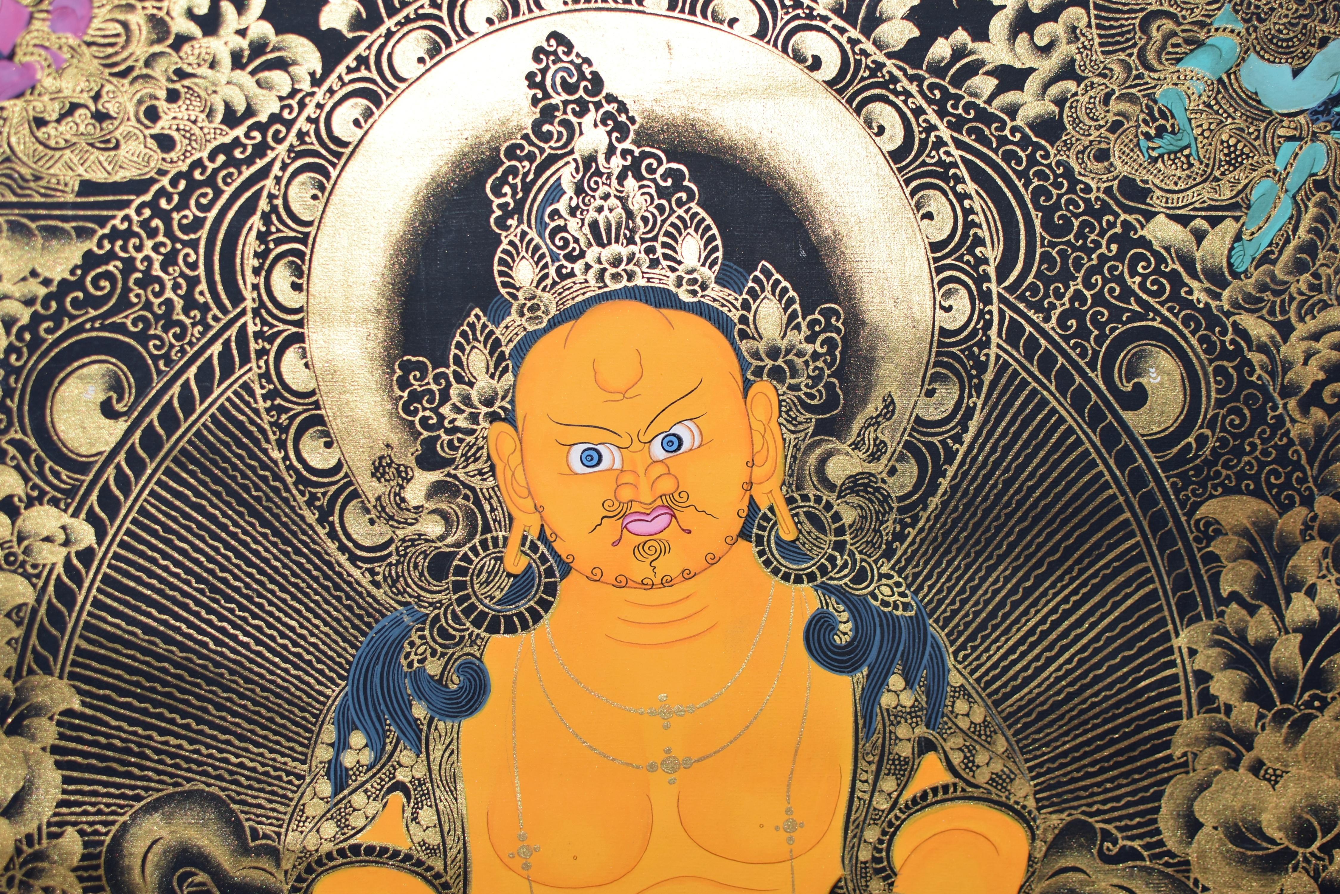 Tibetisches Gemälde Thangka Wealth God Jambhala, handbemalt  im Angebot 8