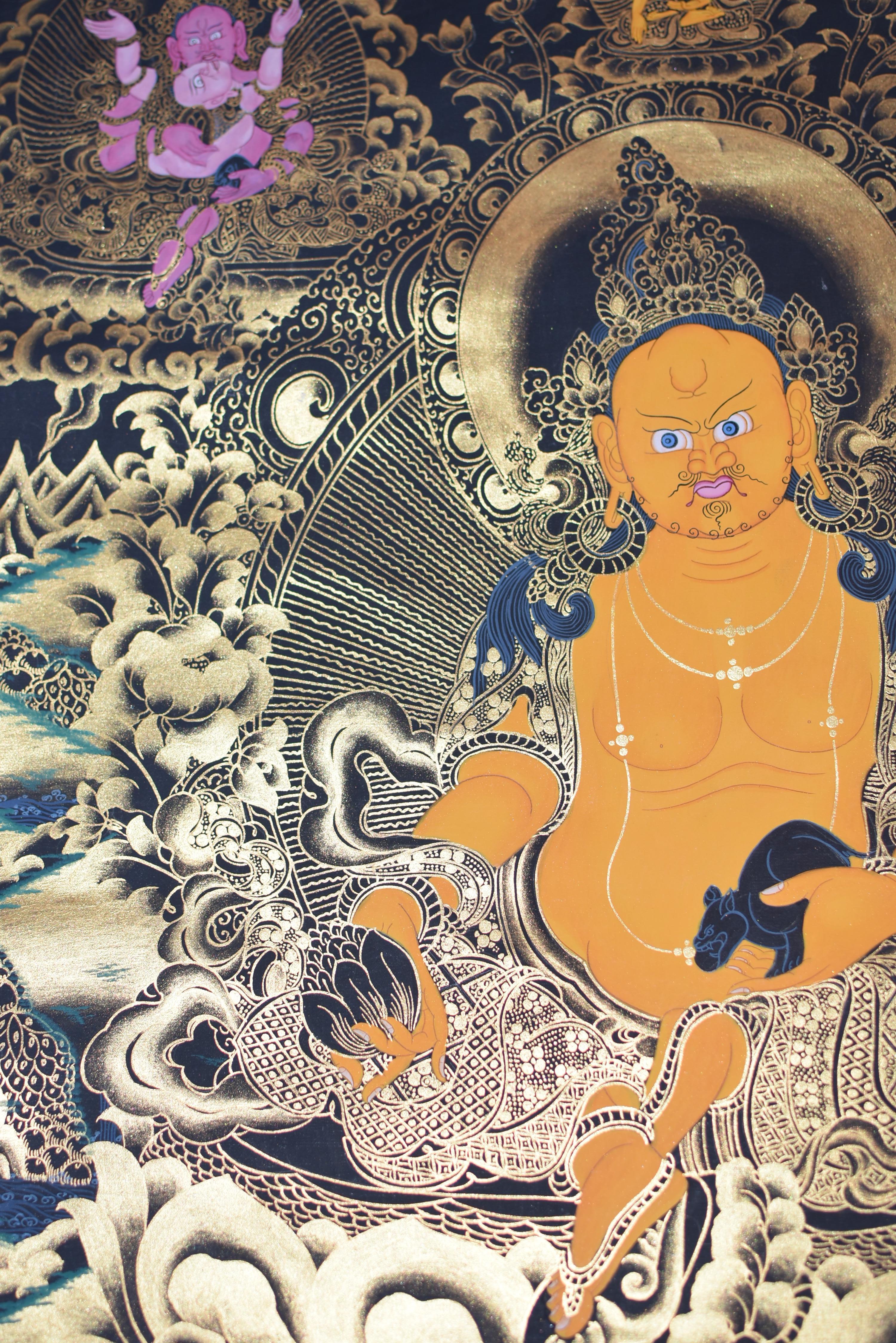 Tibetisches Gemälde Thangka Wealth God Jambhala, handbemalt  im Angebot 9